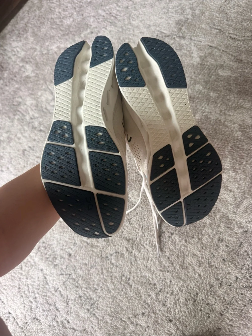 On Running Women's CloudSurfer Sand Beige Athletic Shoes with Blue Accents